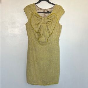 Eva Franco Anthropologie Yellow/Tan Tweed Bow Dress